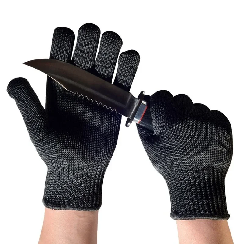 1Pair Negru din Oțel, Sârmă de Metal ochiurilor de Plasă Mănuși de Siguranță Anti-Tăiere Rezistente la Uzură Bucătărie Măcelar de Lucru Mănuși de Grădină autoapărare