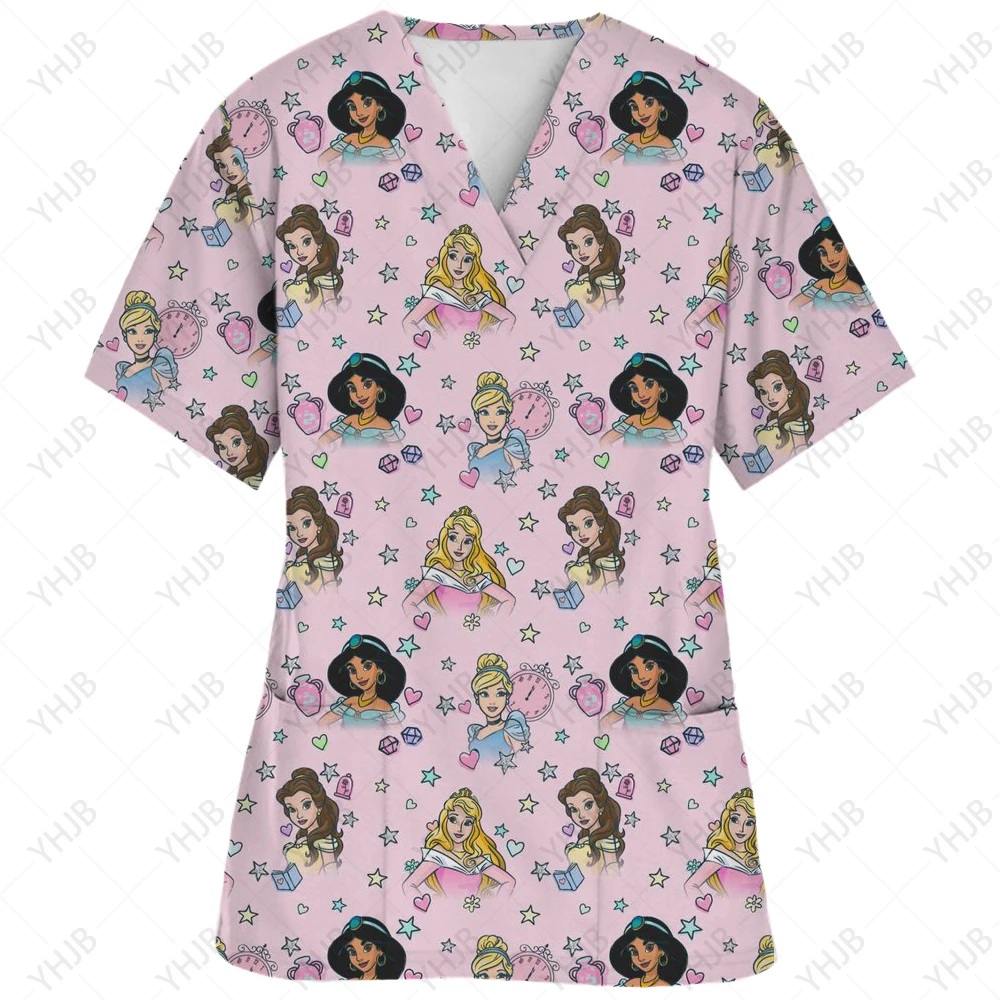 Asistenta de Top pentru femei Dinți Disney Minnie Mickey Mouse-ul de Imprimare Medicale Scrub Bluza Asistenta V-Neck T-shirt Medicul de Lucru care Alapteaza
