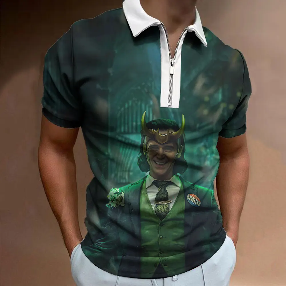 Bărbați Supradimensionate Tricou Polo de Vara cu Maneci Scurte Casual sex Masculin cu Fermoar Polos Topuri Loki Imprimare 3D Cool Man T-shirt Îmbrăcăminte