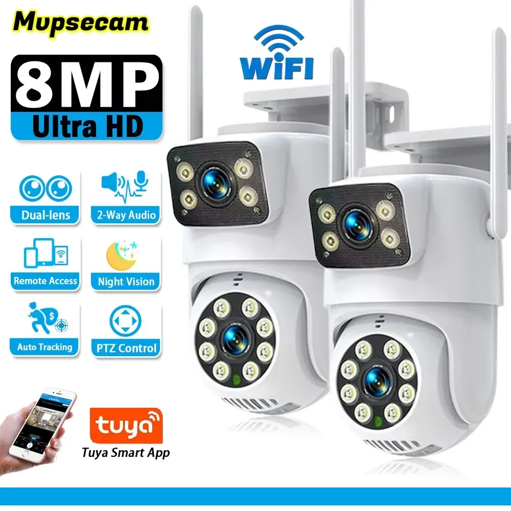 Dual Lens 360º Camera Wifi IP66 Protecție de Securitate 8MP 4K fără Fir în aer liber de Detectare a Omului Tuya Inteligent de Supraveghere Video HD PTZ