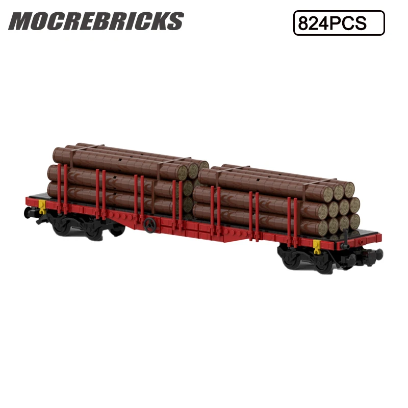 MOC City Tren Seria 4 osii Miza Vagon Cu Trunchi de Copac Blocuri Model Cărămizi pentru Copii Educative Jucarii de Cadouri de Crăciun
