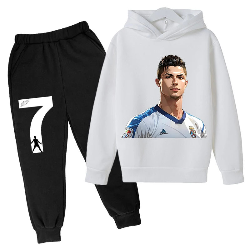 Ronaldo tipărite costum de sport pentru copii de toamnă și de iarnă de catifea hanorac pantaloni set de 2 piese fete si baieti haine albe