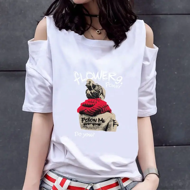 Vara femei off -- umăr cu maneci scurte T-shirt de moda 3D caracter de imprimare pulover casual de zi cu zi stradă tricou femei top